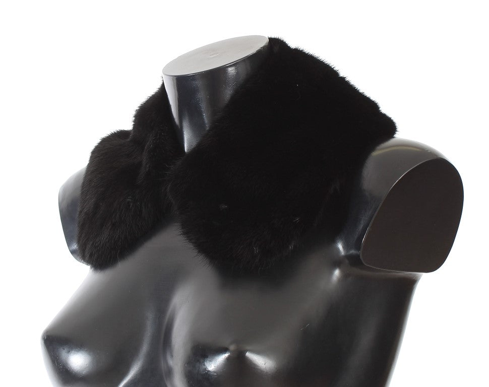 Dolce & Gabbana Elegant Black Mink Fur Shoulder Wrap Scarf Dolce & Gabbana