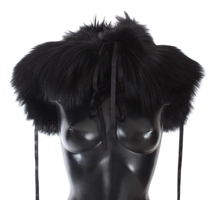 Dolce & Gabbana Elegant Black Fox Fur Silk Shoulder Wrap Dolce & Gabbana