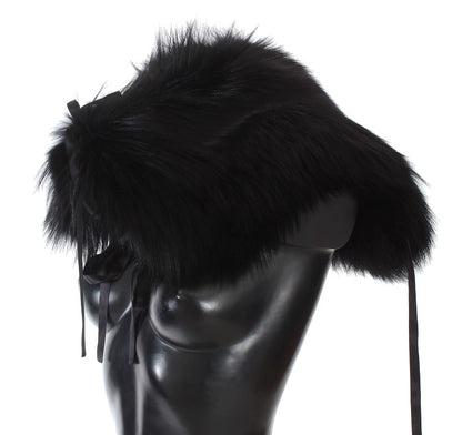 Dolce & Gabbana Elegant Black Fox Fur Silk Shoulder Wrap Dolce & Gabbana