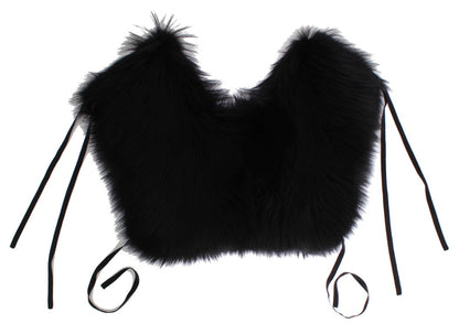 Dolce & Gabbana Elegant Black Fox Fur Silk Shoulder Wrap Dolce & Gabbana