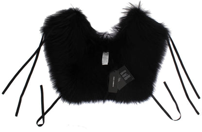 Dolce & Gabbana Elegant Black Fox Fur Silk Shoulder Wrap Dolce & Gabbana