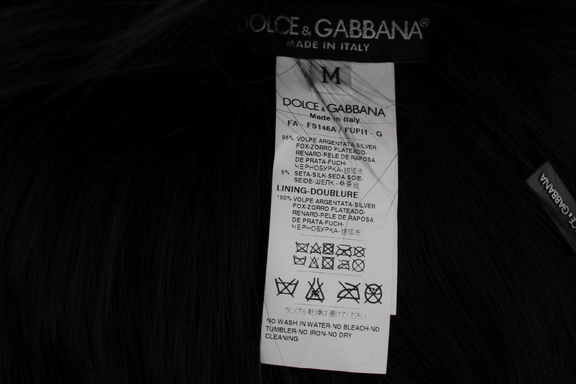 Dolce & Gabbana Elegant Black Fox Fur Silk Shoulder Wrap Dolce & Gabbana