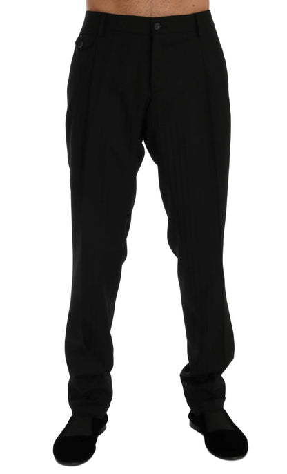 Dolce & Gabbana Elegant Black Striped Straight Fit Dress Pants Dolce & Gabbana