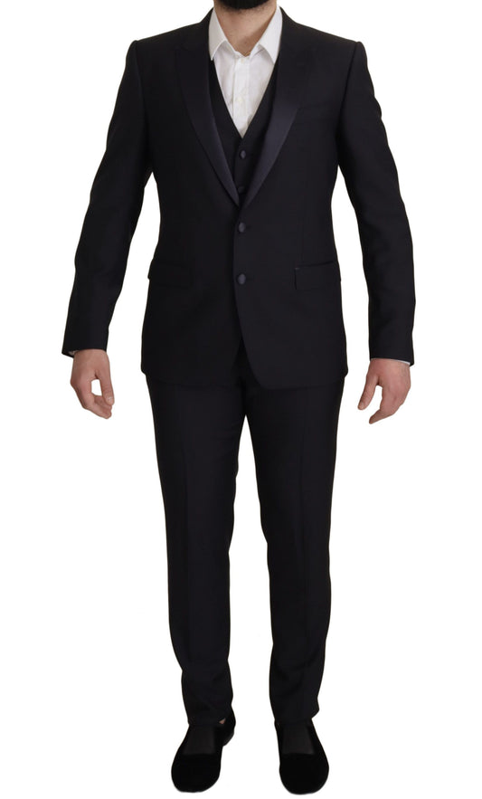 Dolce & Gabbana Elegant Black Three-Piece Wool Blend Suit Dolce & Gabbana