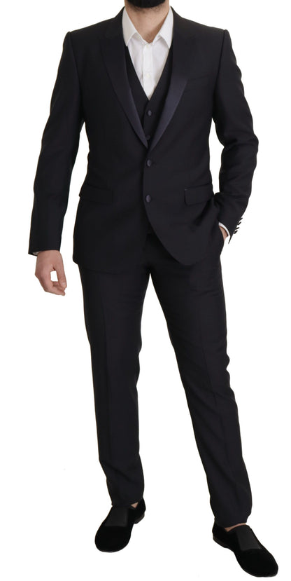 Dolce & Gabbana Elegant Black Three-Piece Wool Blend Suit Dolce & Gabbana