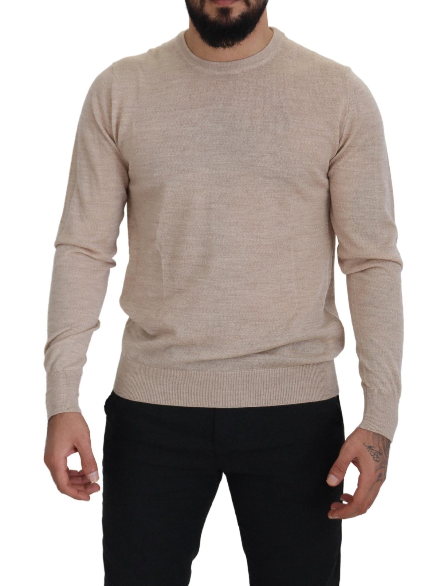 Dolce & Gabbana Elegant Beige Crewneck Wool Sweater Dolce & Gabbana