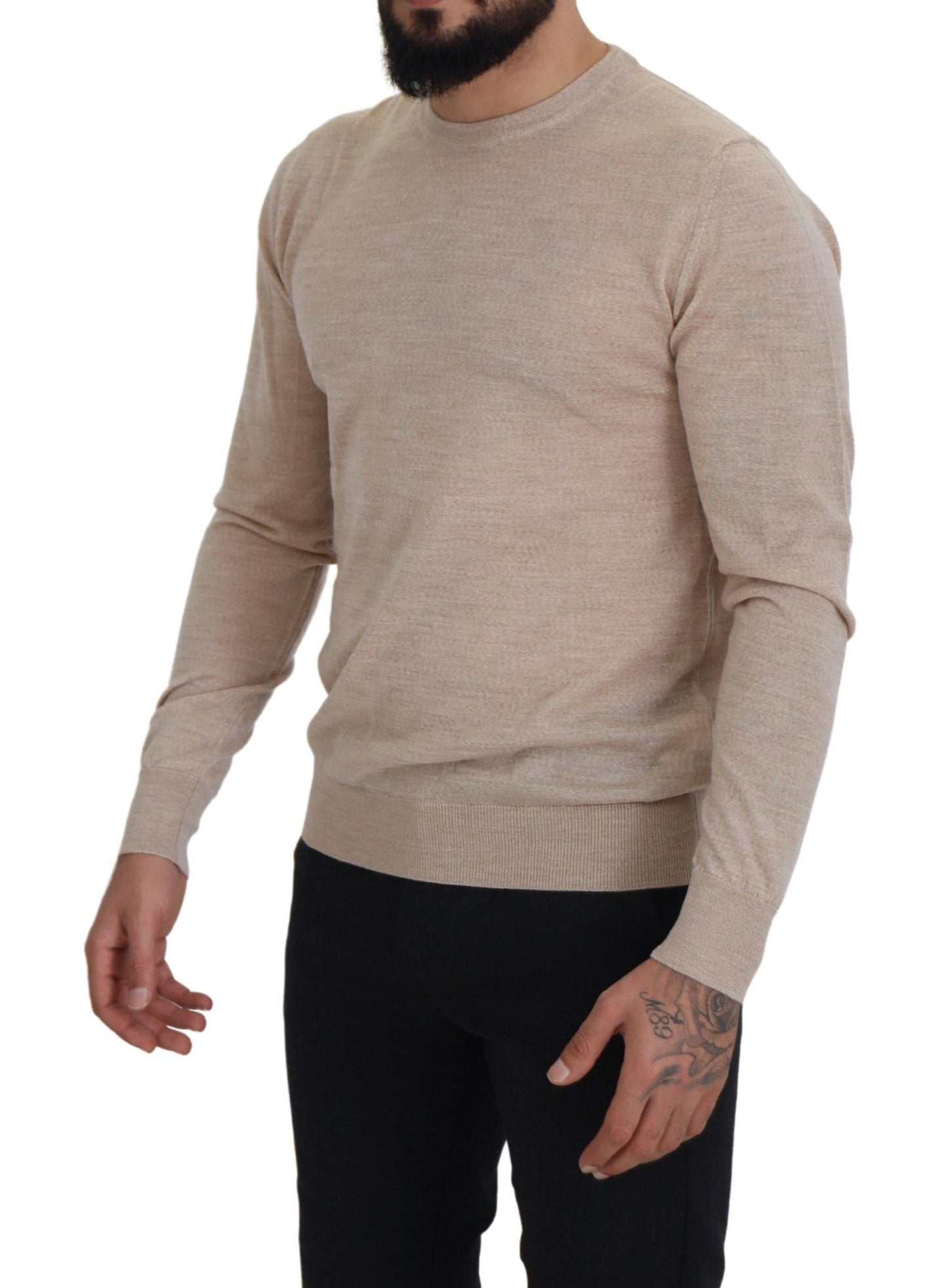 Dolce & Gabbana Elegant Beige Crewneck Wool Sweater Dolce & Gabbana