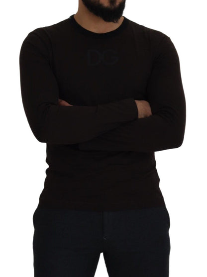 Dolce & Gabbana Elegant Brown Crewneck Cotton Sweater Dolce & Gabbana