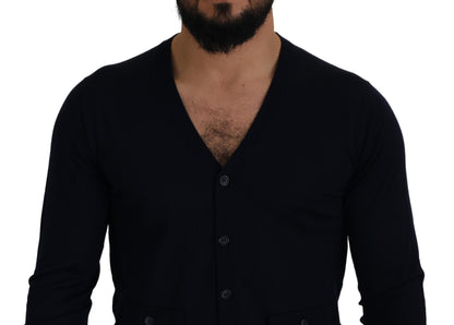 Dolce & Gabbana Elegant Virgin Wool Cardigan Sweater in Blue Dolce & Gabbana