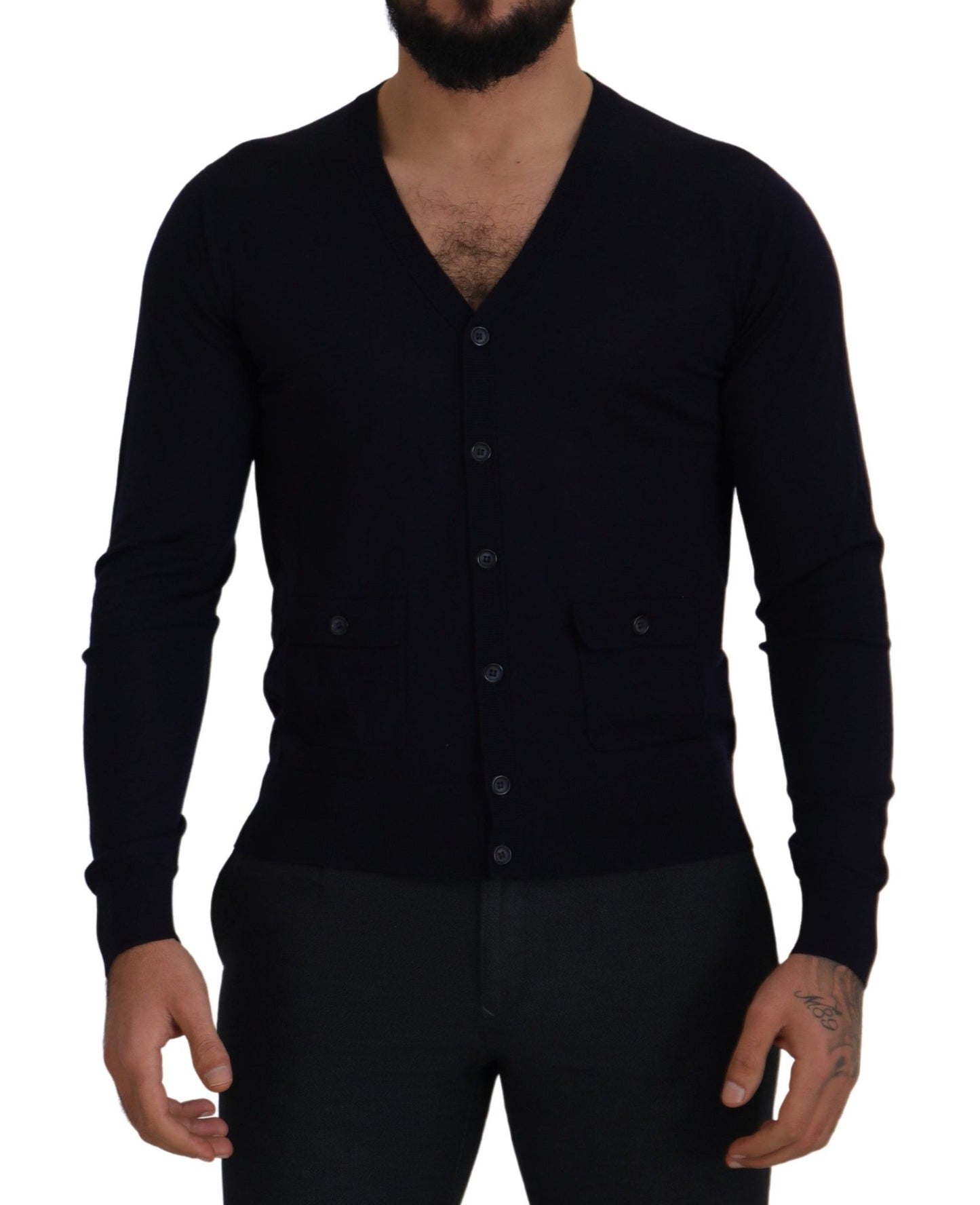 Dolce & Gabbana Elegant Virgin Wool Cardigan Sweater in Blue Dolce & Gabbana