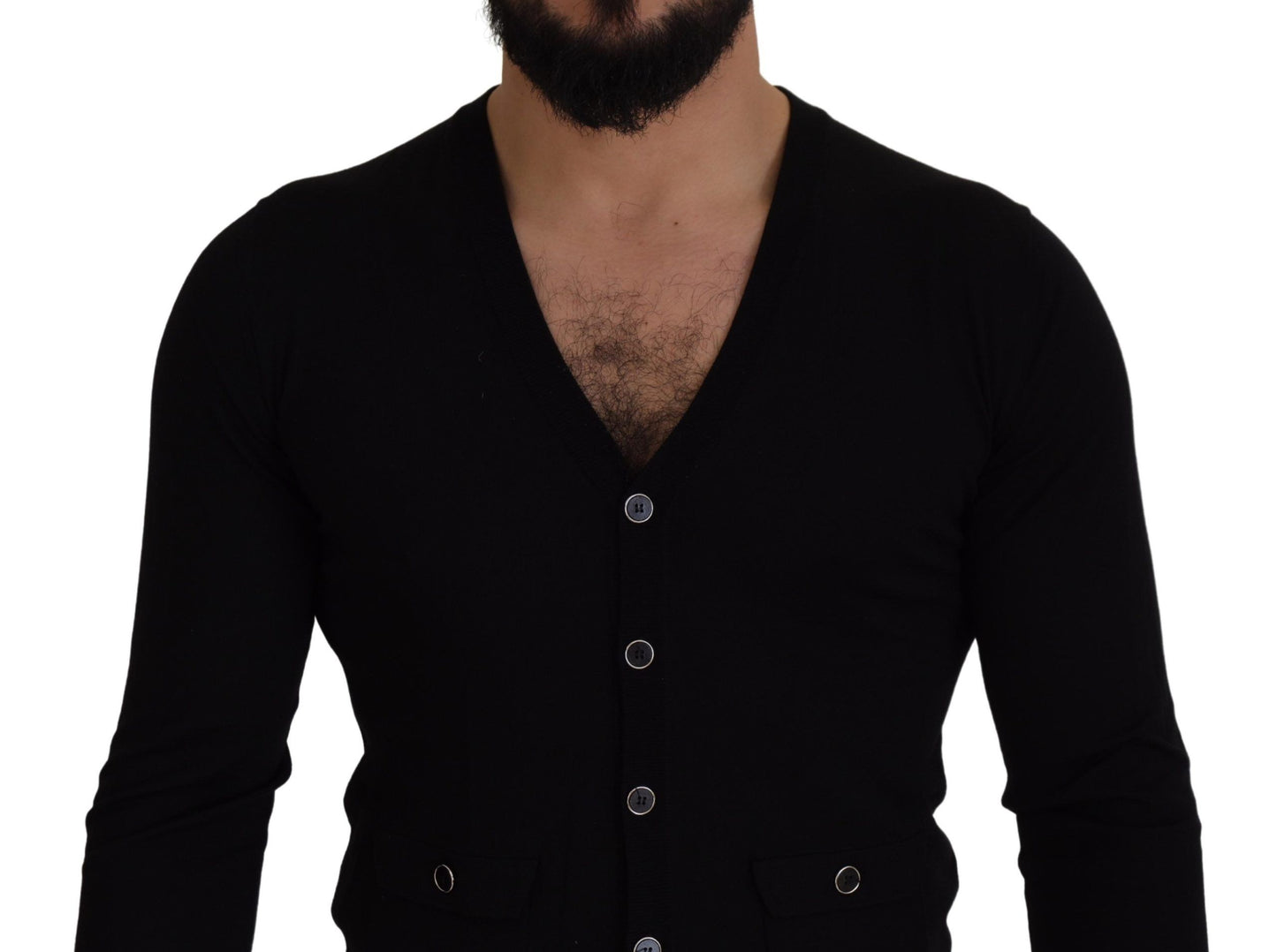 Dolce & Gabbana Elegant Wool Buttoned Black Cardigan Dolce & Gabbana