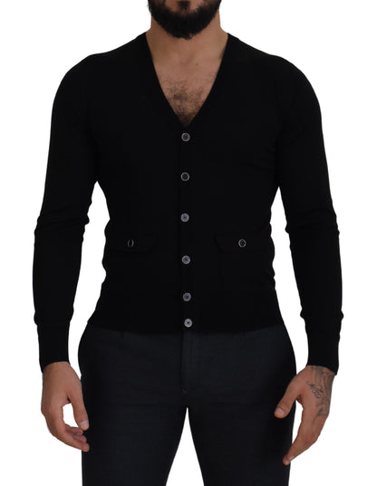 Dolce & Gabbana Elegant Wool Buttoned Black Cardigan Dolce & Gabbana