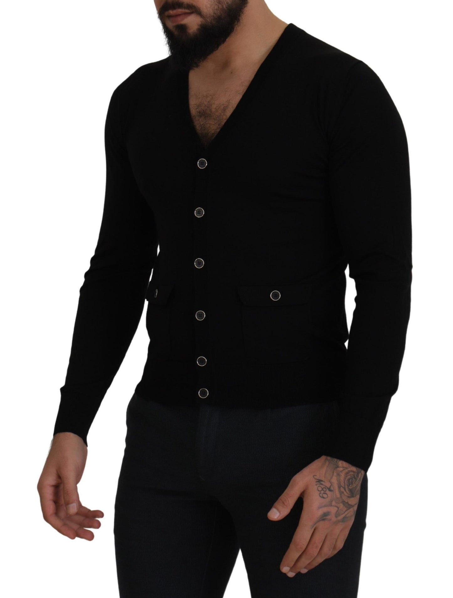 Dolce & Gabbana Elegant Wool Buttoned Black Cardigan Dolce & Gabbana