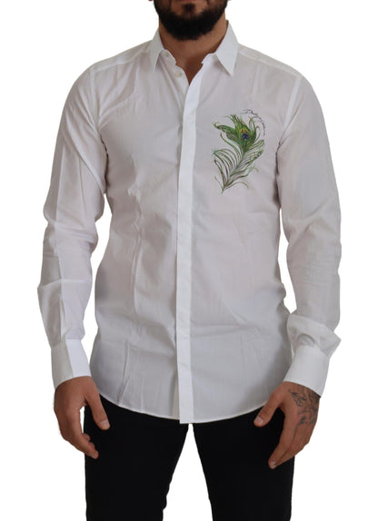 Dolce & Gabbana Elegant White Peacock Feather Dress Shirt Dolce & Gabbana