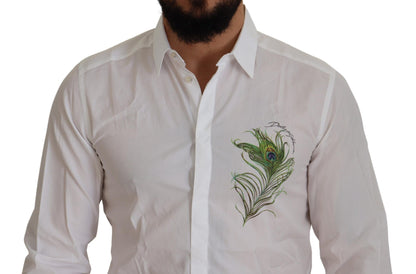 Dolce & Gabbana Elegant White Peacock Feather Dress Shirt Dolce & Gabbana