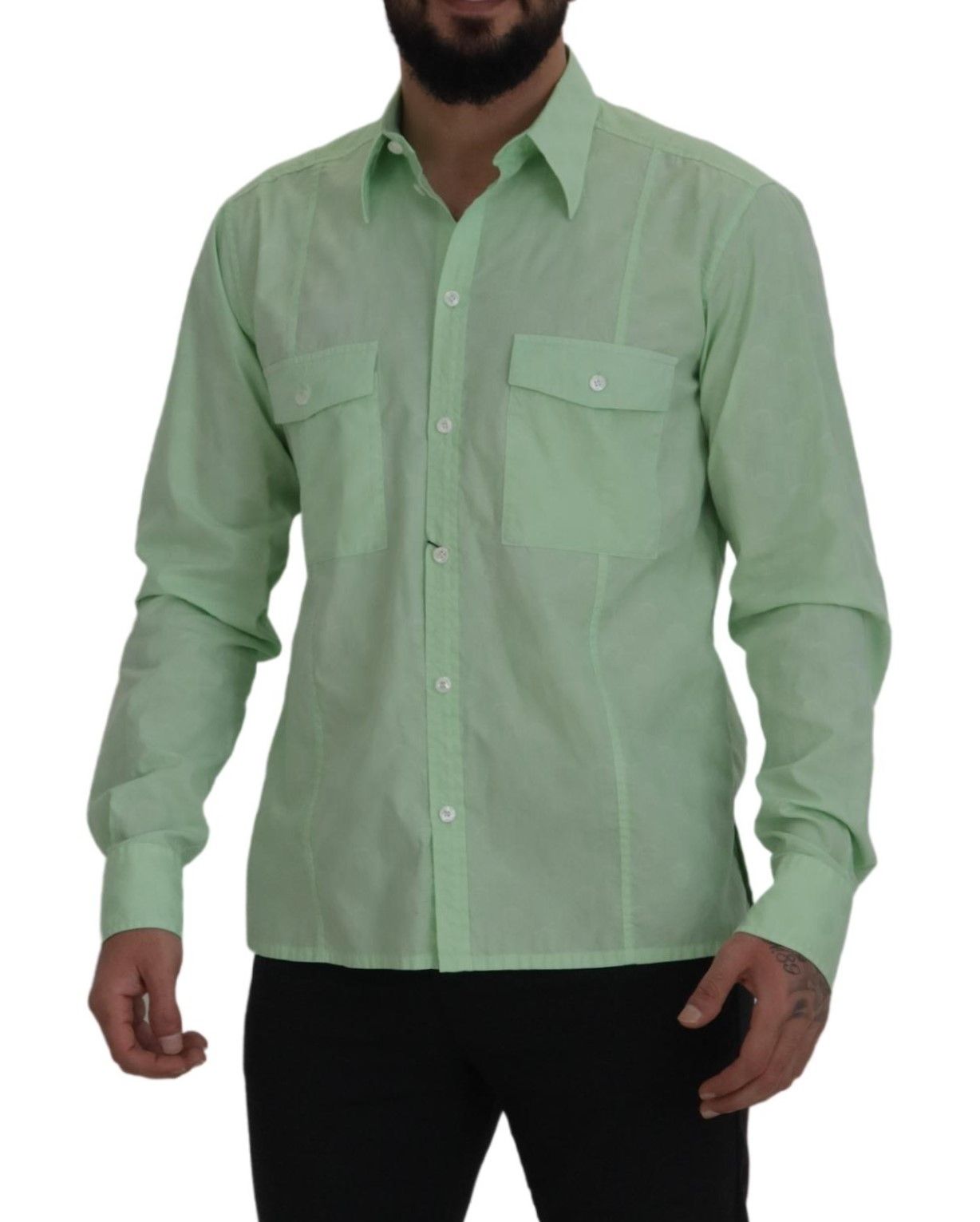 Dolce & Gabbana Mint Green Slim Fit Casual Button-Down Shirt Dolce & Gabbana