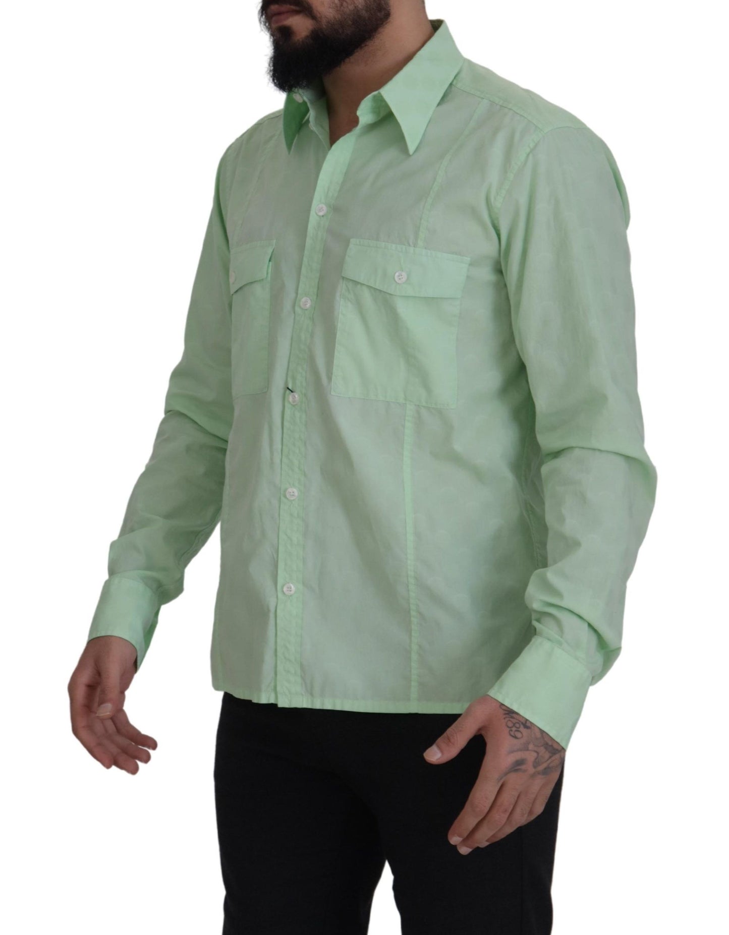 Dolce & Gabbana Mint Green Slim Fit Casual Button-Down Shirt Dolce & Gabbana