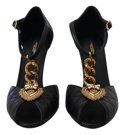 Dolce & Gabbana Elegant Gold-Embellished Leather Sandals Dolce & Gabbana