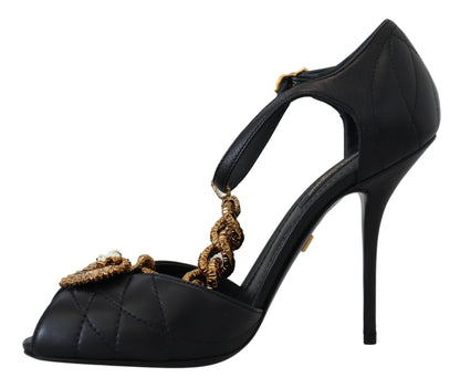 Dolce & Gabbana Elegant Gold-Embellished Leather Sandals Dolce & Gabbana