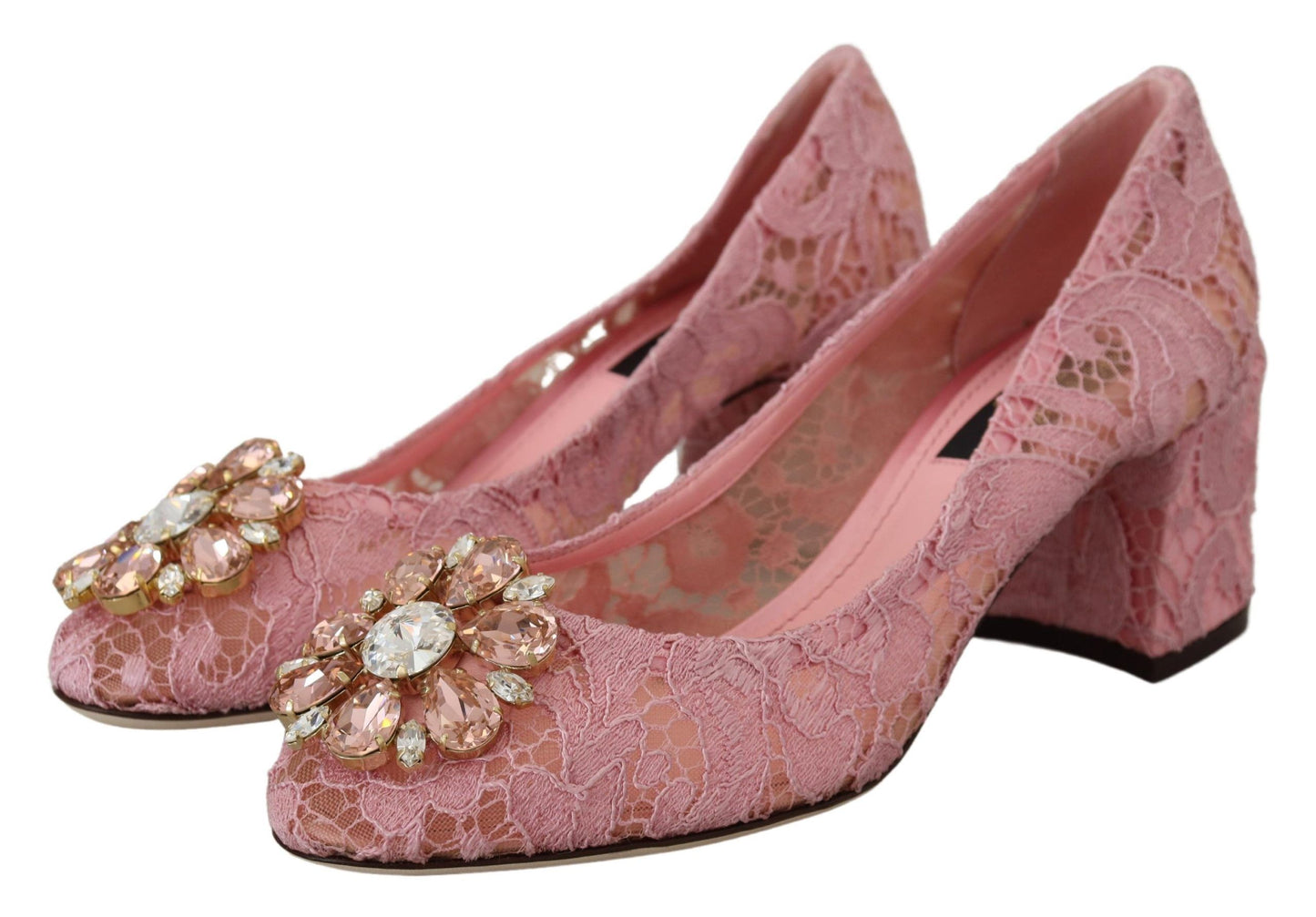 Dolce & Gabbana Pastel Pink Lace Crystal Embellished Pumps Dolce & Gabbana