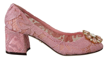 Dolce & Gabbana Pastel Pink Lace Crystal Embellished Pumps Dolce & Gabbana