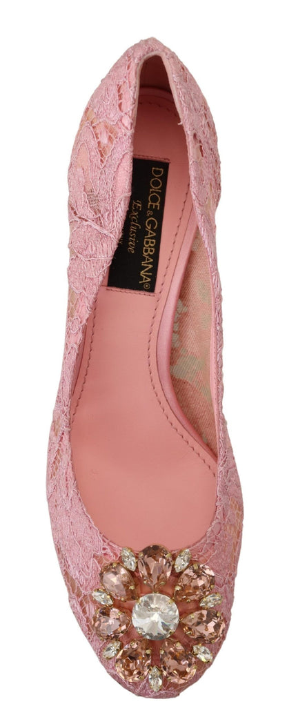 Dolce & Gabbana Pastel Pink Lace Crystal Embellished Pumps Dolce & Gabbana