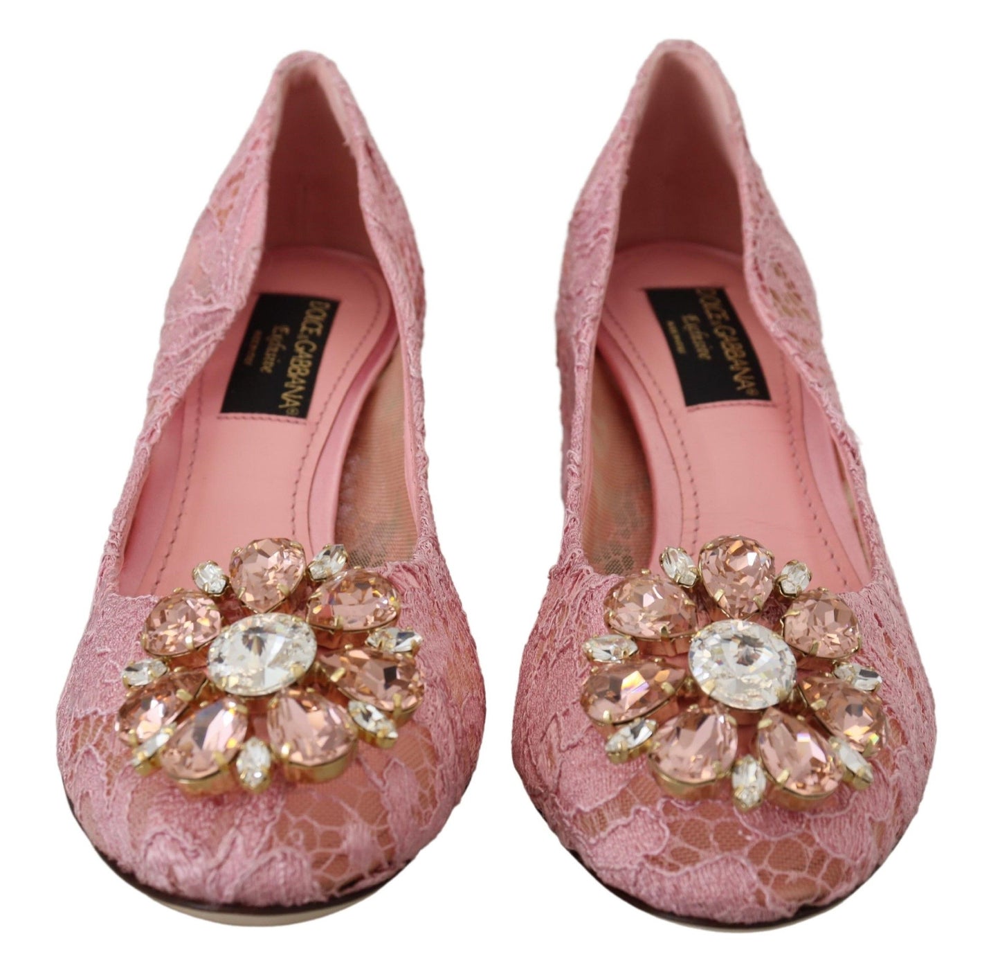 Dolce & Gabbana Pastel Pink Lace Crystal Embellished Pumps Dolce & Gabbana