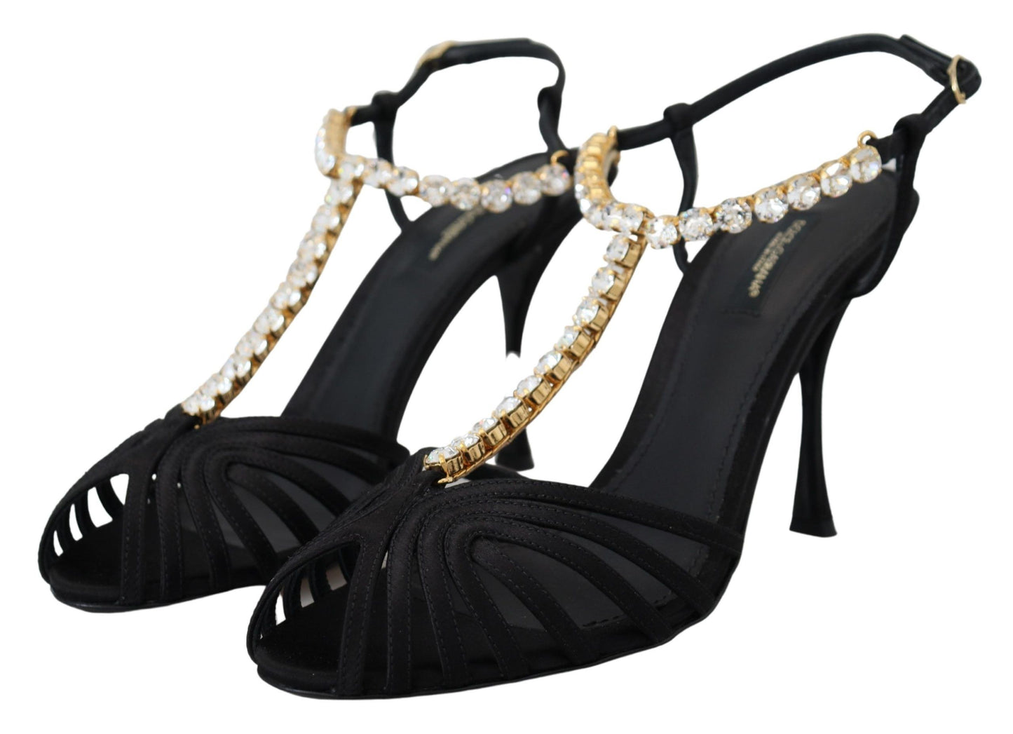 Dolce & Gabbana Elegant Silk Blend Crystal T-Strap Heels Dolce & Gabbana