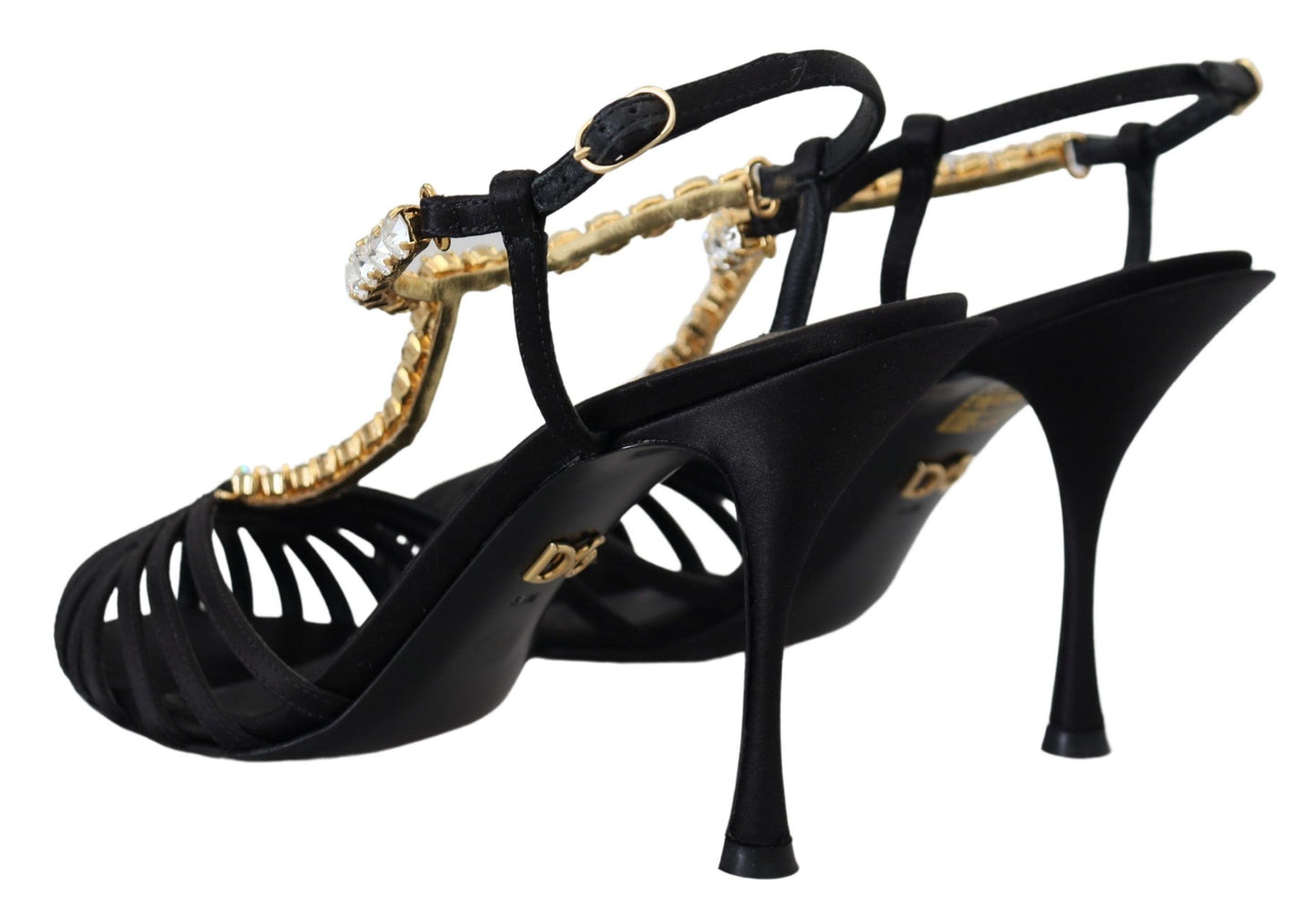 Dolce & Gabbana Elegant Silk Blend Crystal T-Strap Heels Dolce & Gabbana