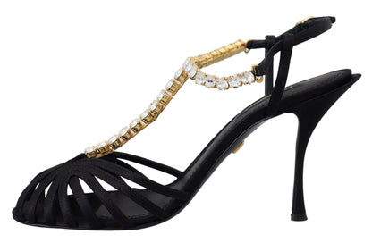 Dolce & Gabbana Elegant Silk Blend Crystal T-Strap Heels Dolce & Gabbana