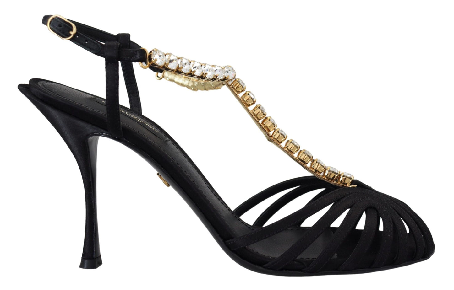 Dolce & Gabbana Elegant Silk Blend Crystal T-Strap Heels Dolce & Gabbana