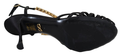 Dolce & Gabbana Elegant Silk Blend Crystal T-Strap Heels Dolce & Gabbana