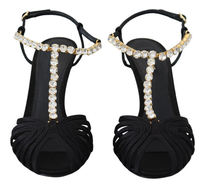 Dolce & Gabbana Elegant Silk Blend Crystal T-Strap Heels Dolce & Gabbana