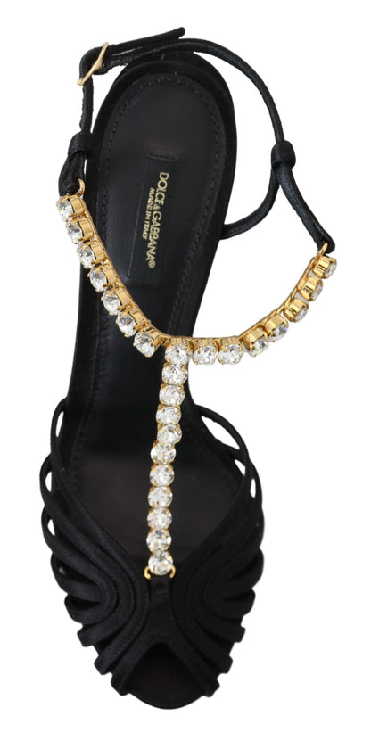 Dolce & Gabbana Elegant Silk Blend Crystal T-Strap Heels Dolce & Gabbana