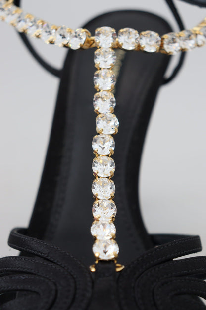 Dolce & Gabbana Elegant Silk Blend Crystal T-Strap Heels Dolce & Gabbana