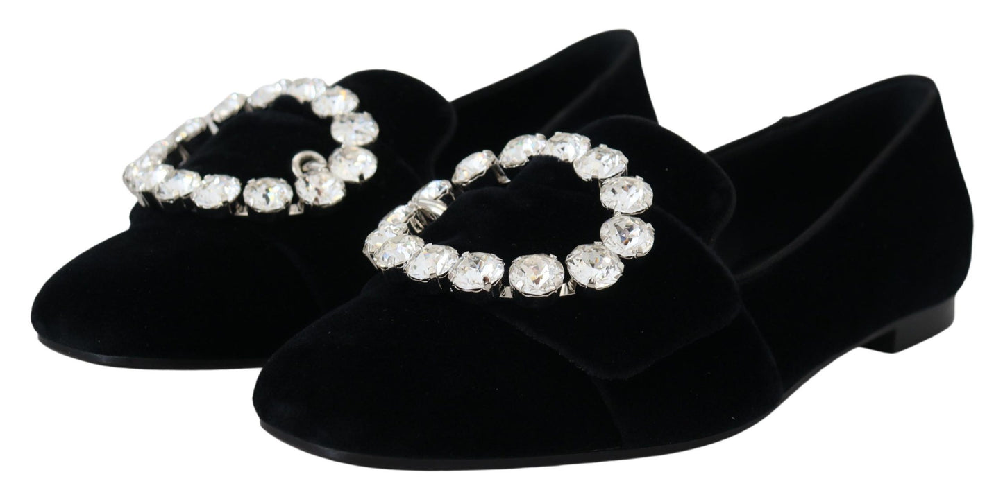 Dolce & Gabbana Chic Velvet Crystal-Embellished Loafers Dolce & Gabbana