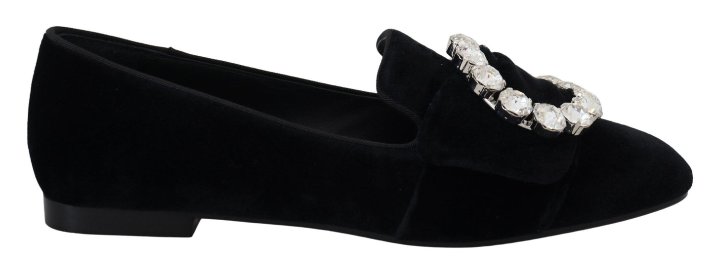 Dolce & Gabbana Chic Velvet Crystal-Embellished Loafers Dolce & Gabbana