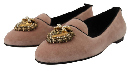 Dolce & Gabbana Elegant Pink Velvet Devotion Loafers Dolce & Gabbana