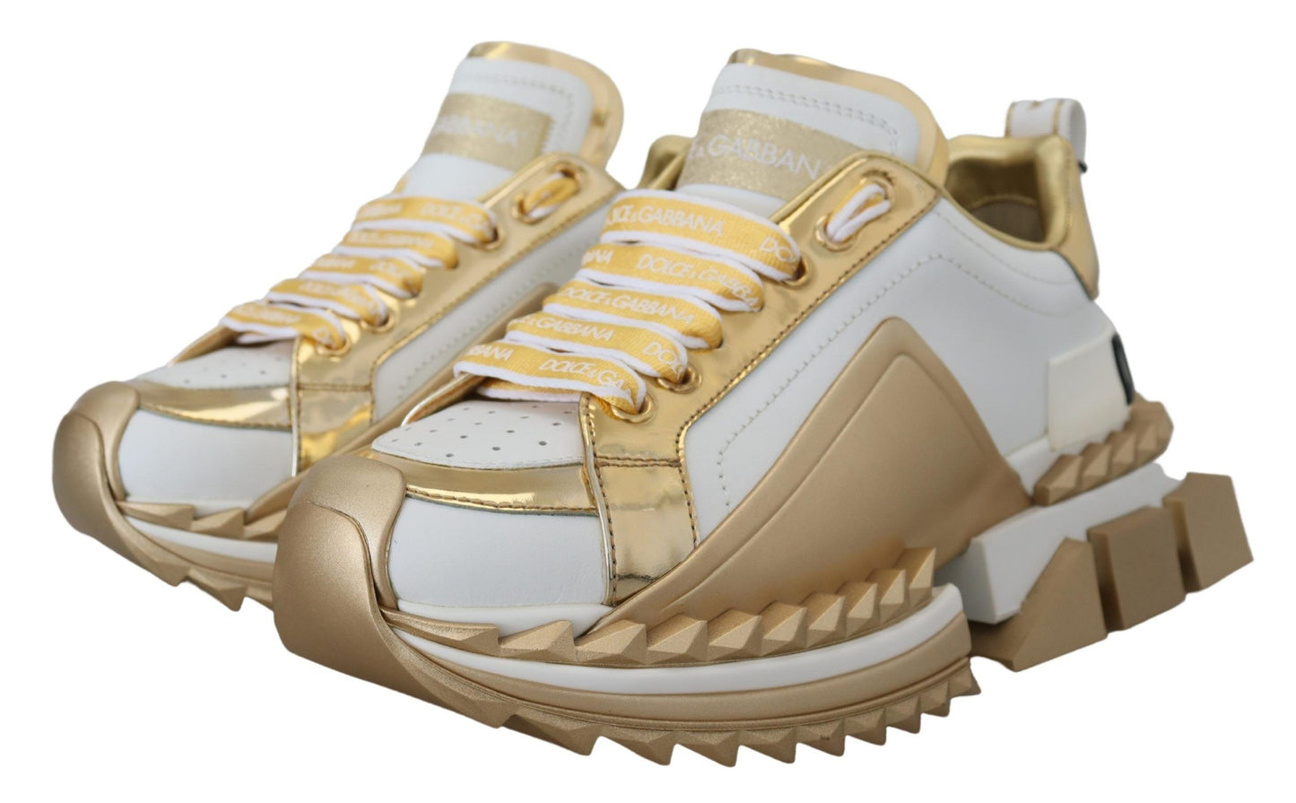 Dolce & Gabbana Elegant White and Gold Leather Sneakers