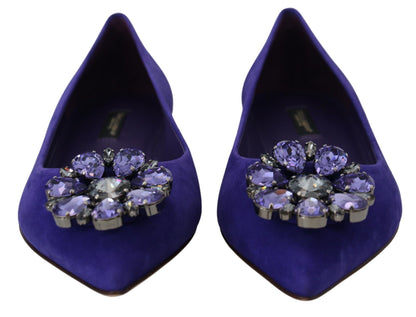 Dolce & Gabbana Embellished Crystal Purple Suede Flats Dolce & Gabbana