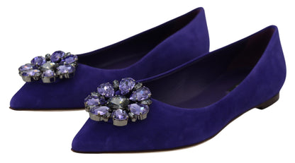 Dolce & Gabbana Embellished Crystal Purple Suede Flats Dolce & Gabbana