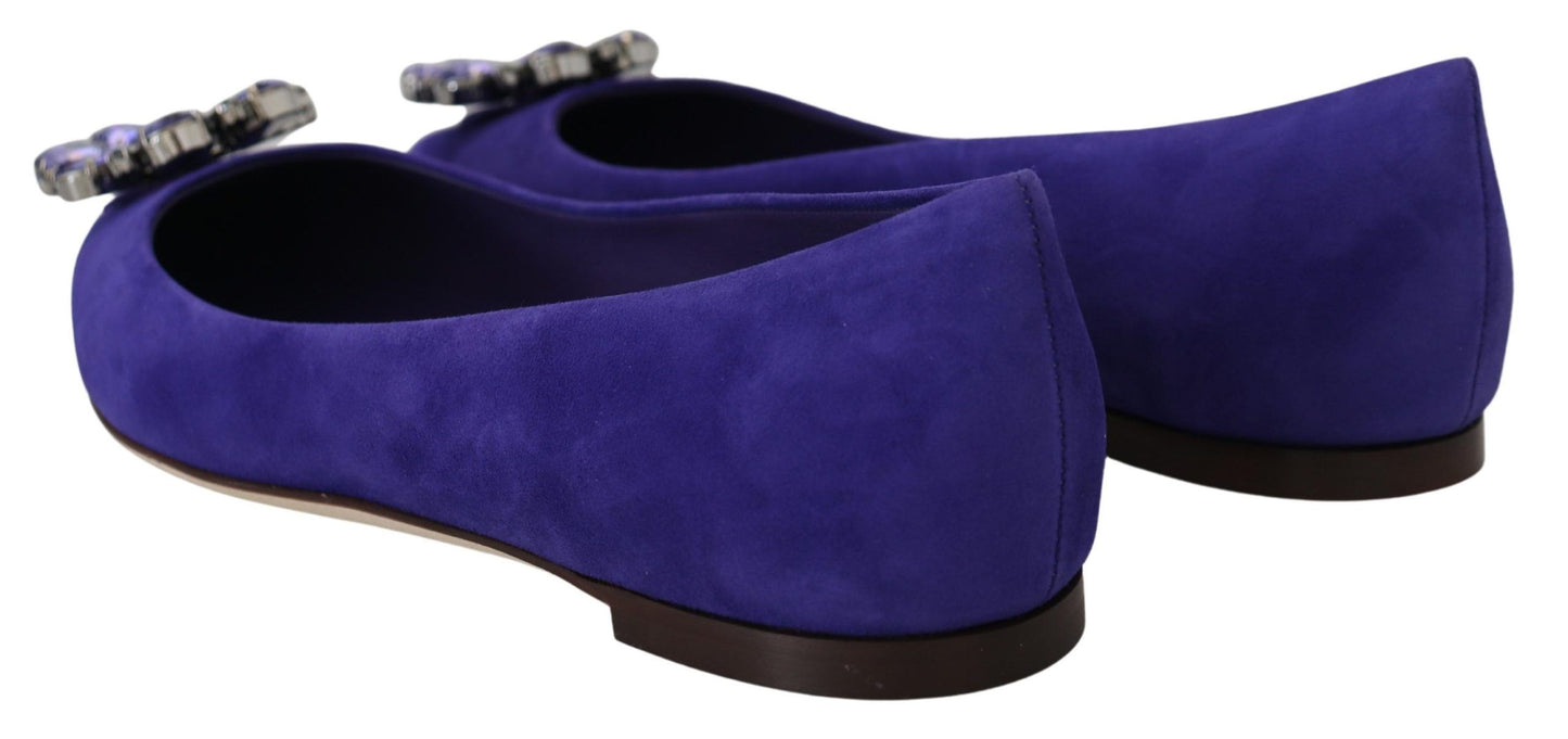 Dolce & Gabbana Embellished Crystal Purple Suede Flats Dolce & Gabbana