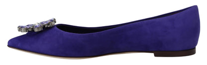 Dolce & Gabbana Embellished Crystal Purple Suede Flats Dolce & Gabbana