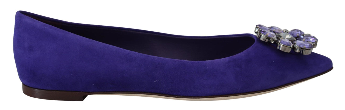 Dolce & Gabbana Embellished Crystal Purple Suede Flats Dolce & Gabbana