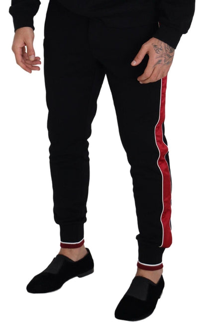 Dolce & Gabbana Elegant Black Jogging Sweatpants with Red Detail Dolce & Gabbana