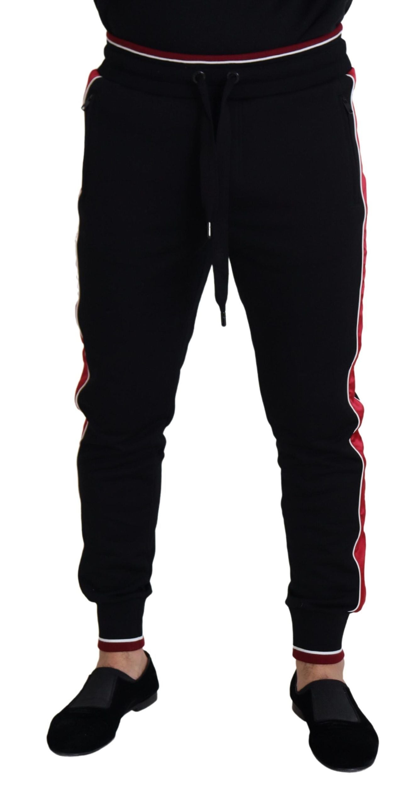 Dolce & Gabbana Elegant Black Jogging Sweatpants with Red Detail Dolce & Gabbana