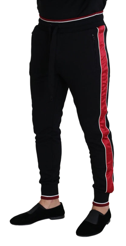 Dolce & Gabbana Elegant Black Jogging Sweatpants with Red Detail Dolce & Gabbana