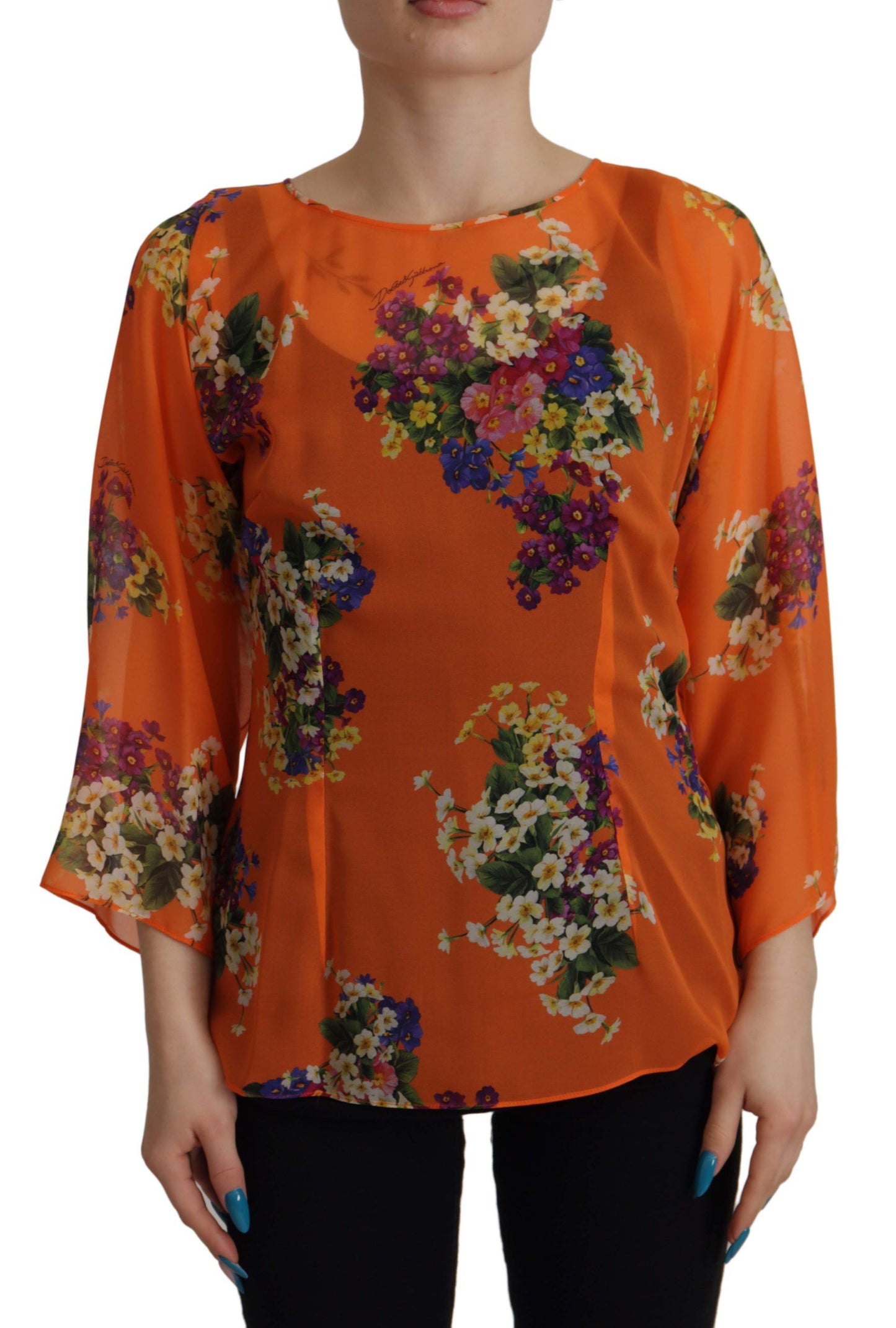 Dolce & Gabbana Elegant Floral Silk Blouse with Back Zipper Dolce & Gabbana