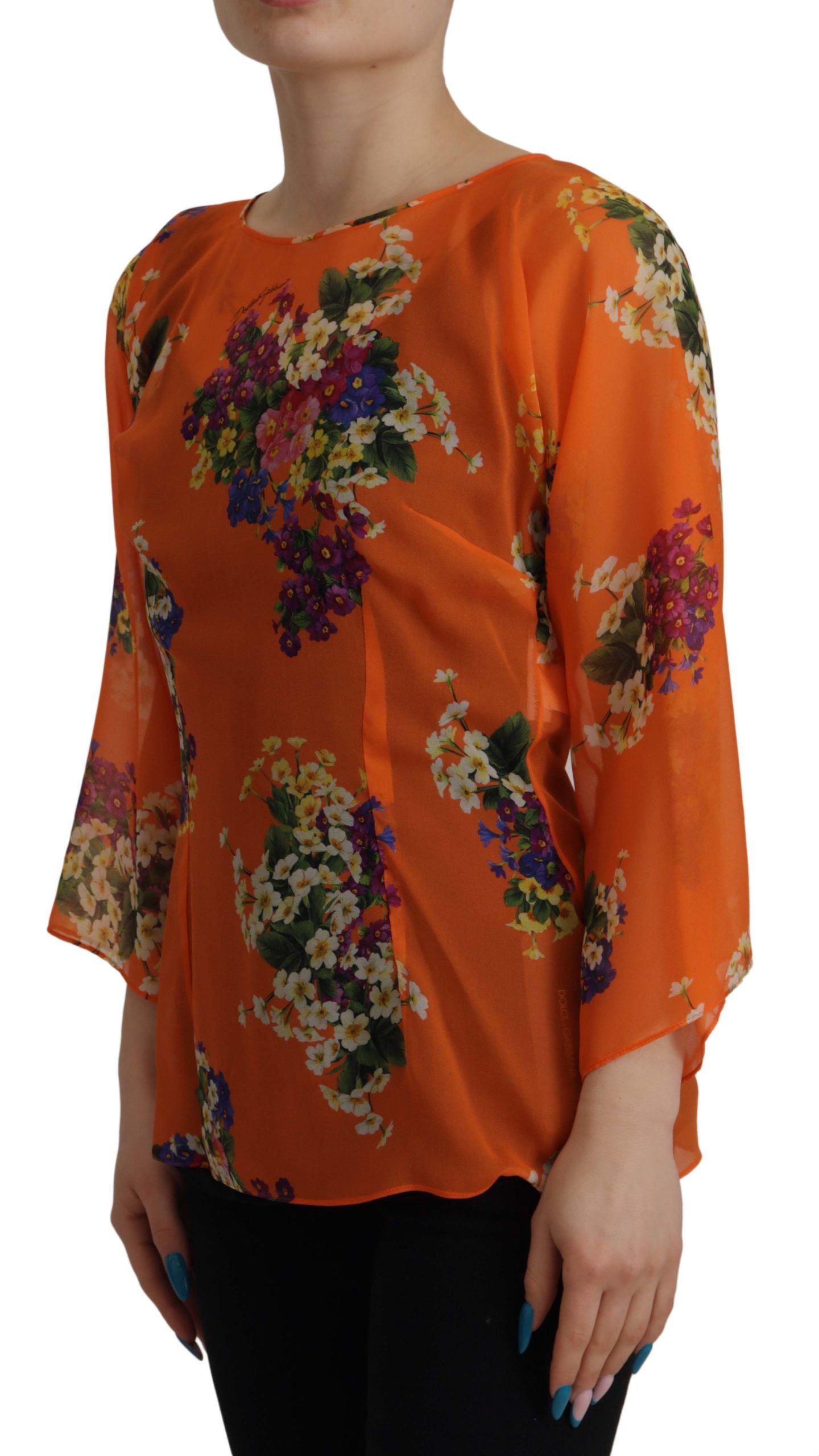 Dolce & Gabbana Elegant Floral Silk Blouse with Back Zipper Dolce & Gabbana