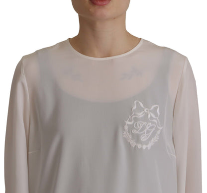 Dolce & Gabbana Elegant Silk Top with Logo Embroidery Dolce & Gabbana